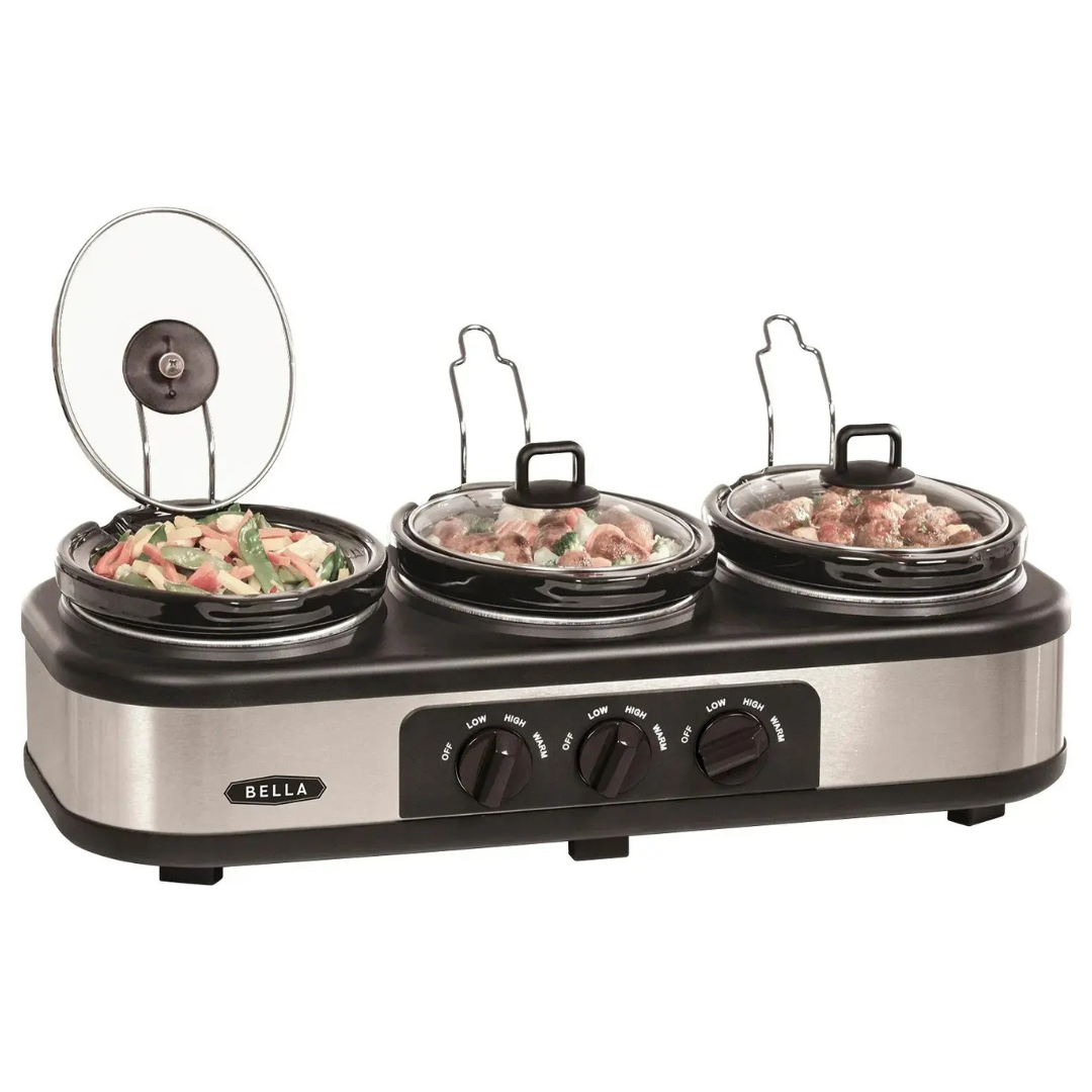 Bella Triple 3 x1.5qt Stainless Steel Manual Slow Cooker & Buffet Server