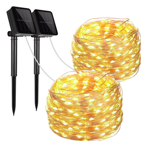 2-Pack 100 LED 33ft 8 Modes Solar Copper String Lights