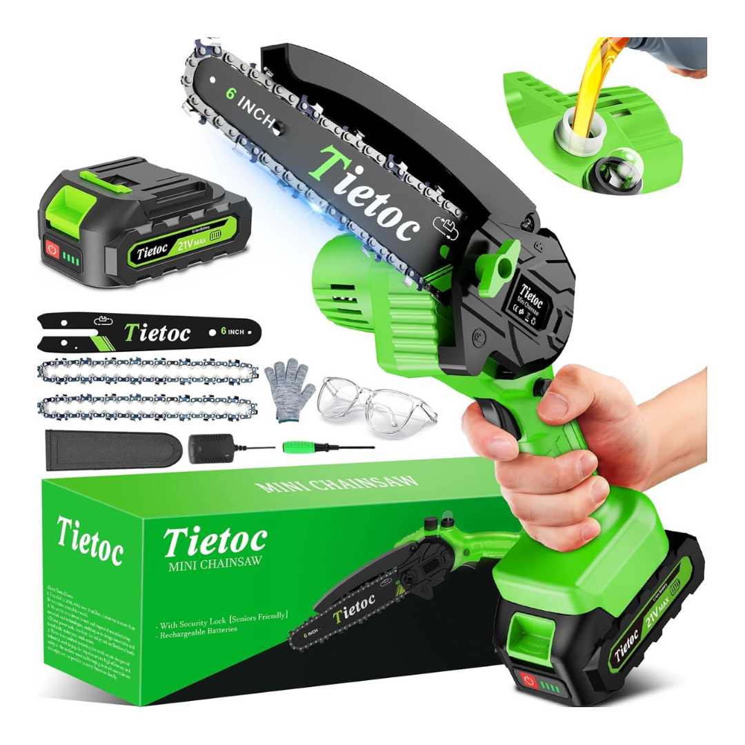 Tietoc Cordless 6 Inch Super Handheld Rechargeable Mini Chainsaw