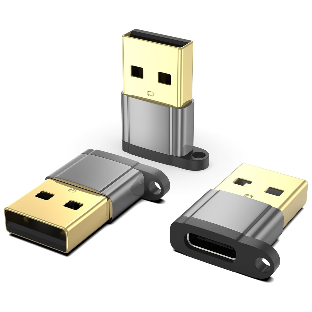 3 Pack Gold-Plated USB-A To USB-C Adapter