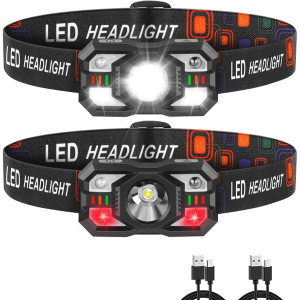 2-Pack Rechargeable LED Headlamp With Red Light