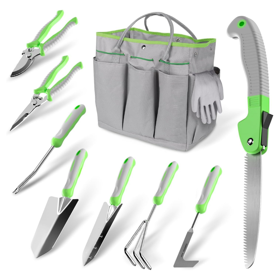 10-Piece Stainless Steel Garden Hand Tool Kit W/ Anti-Slip Rubber Handles