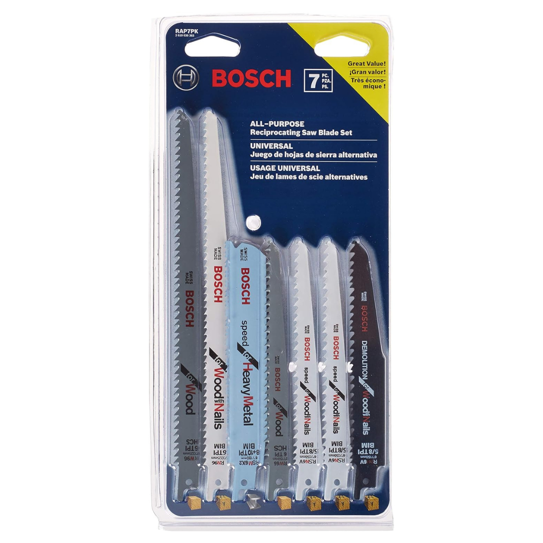 7-Piece Bosch All-Purpose Reciprocating Saw Blade Set (RAP7PK)