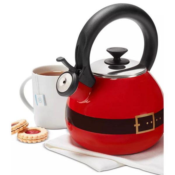 Holiday Lane 1.37 Quart Santa Belt Tea Kettle