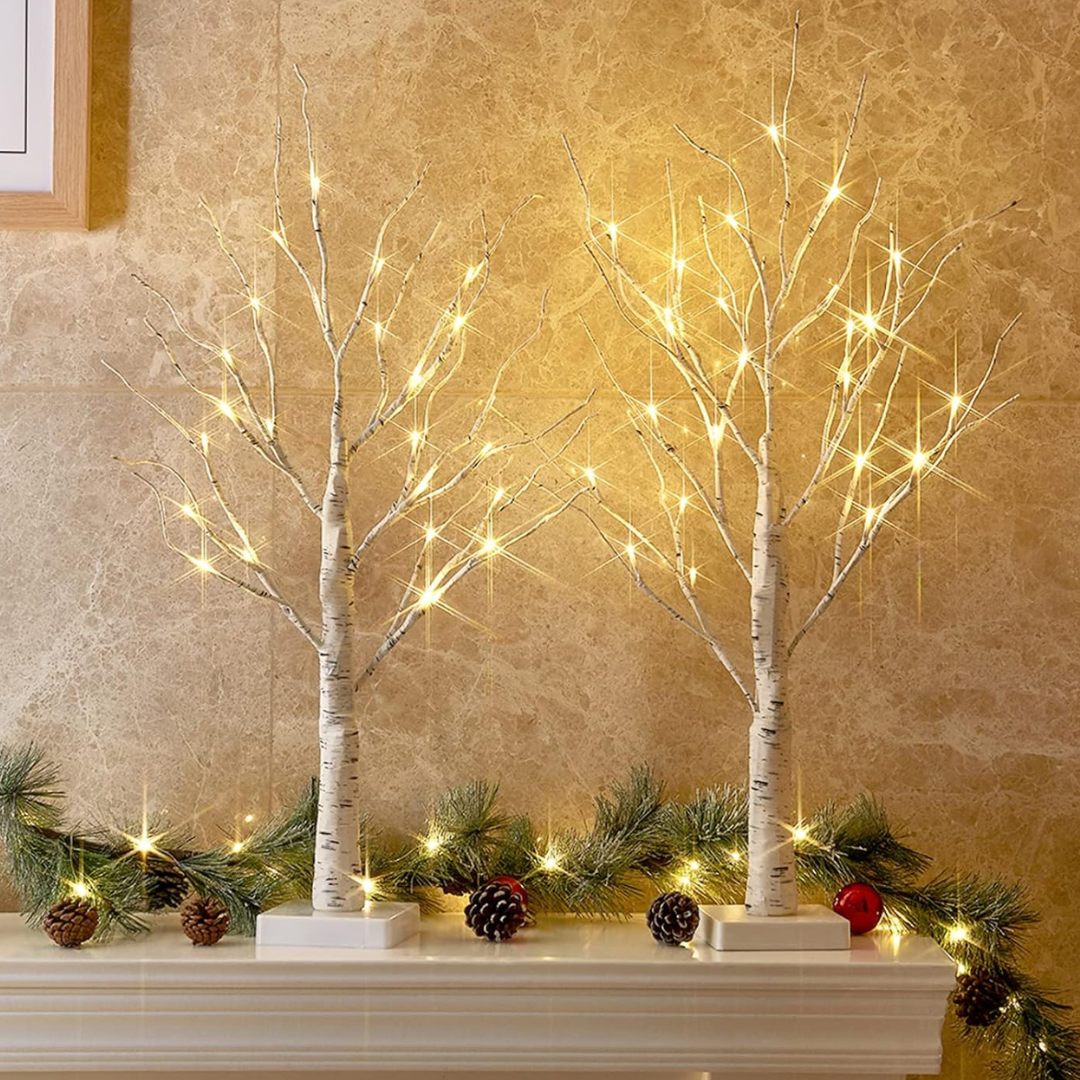 2-Pack Peiduo 2ft Warm White Light Up Birch Tree Lamp