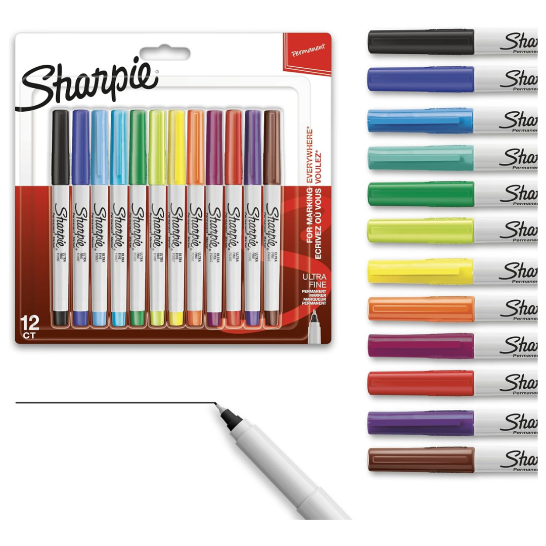 12-Pack Sharpie Ultra-Fine Tip/Fine Tip Permanent Markers (Assorted Colors)