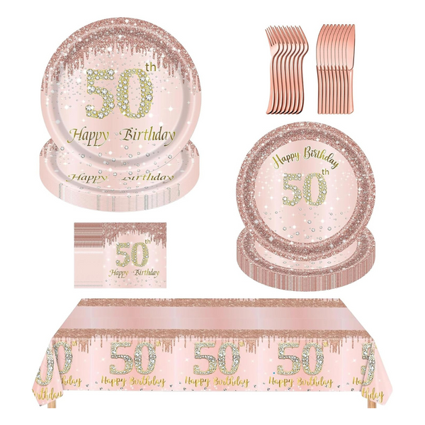 Rose Gold Birthday Party Supplies For 24 Guests