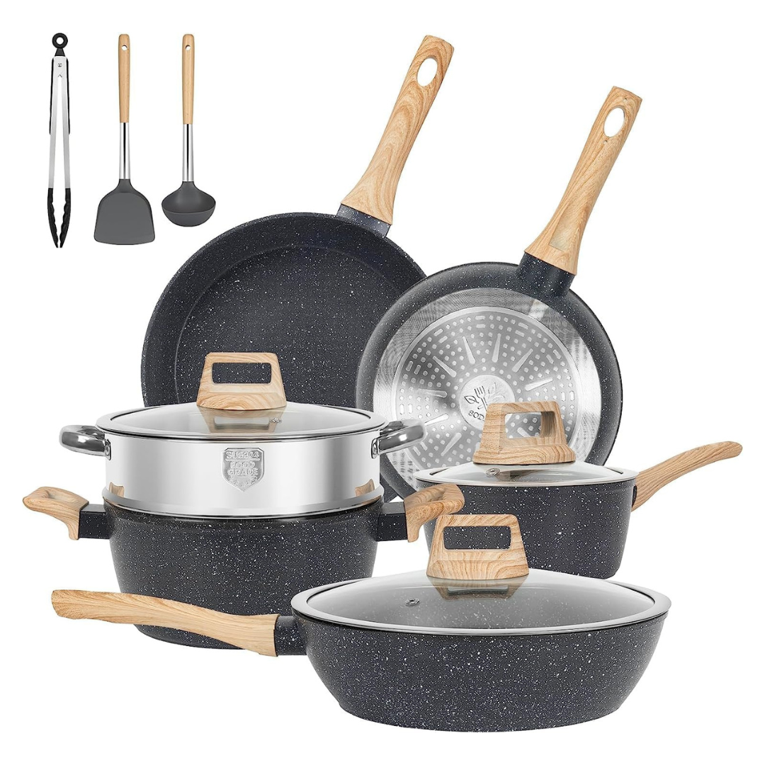 12-Piece Soday PFOS & PFOA Free Nonstick Cookware Granite Cooking Set