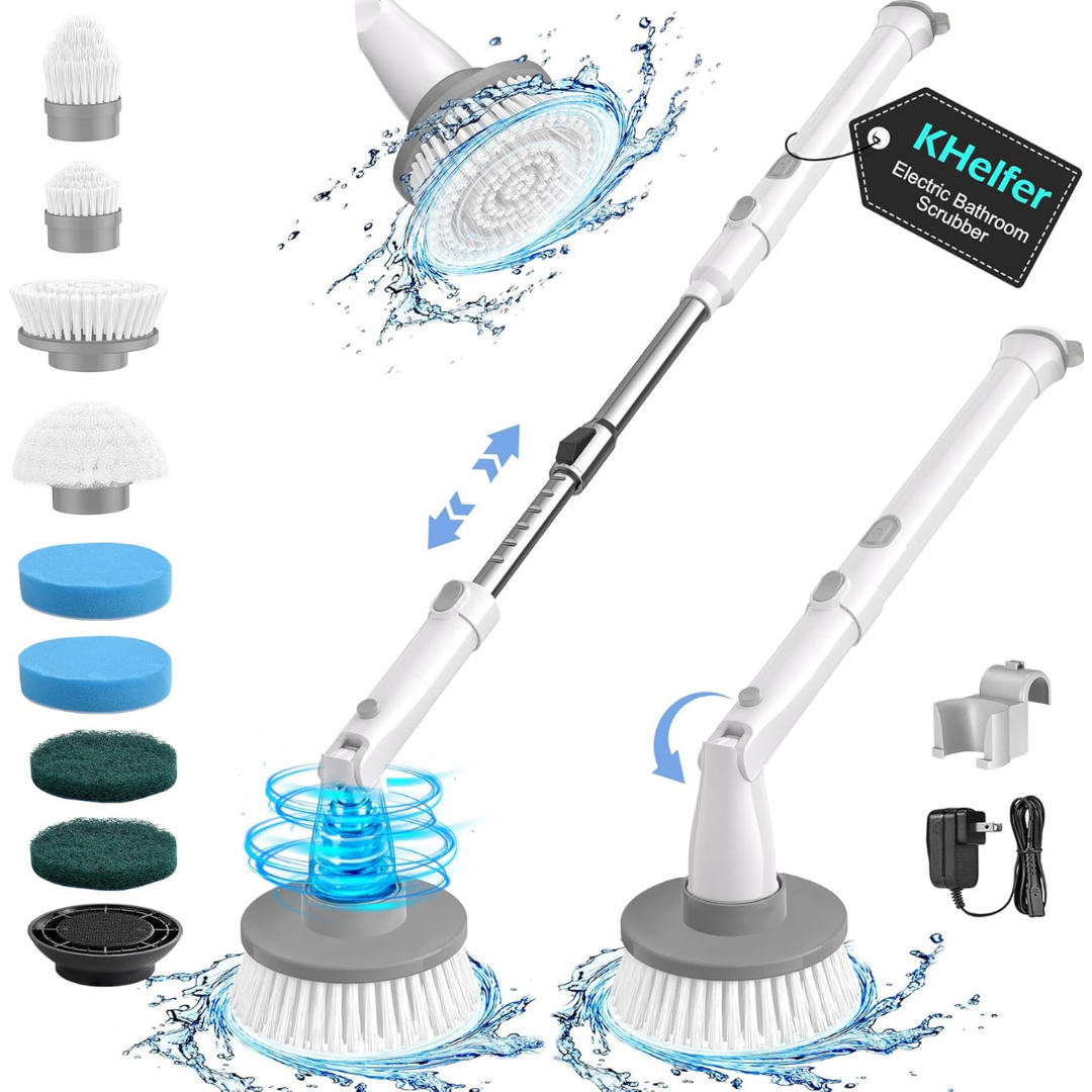 Khelfer Cordless Electric Spin Scrubber with 8 Heads