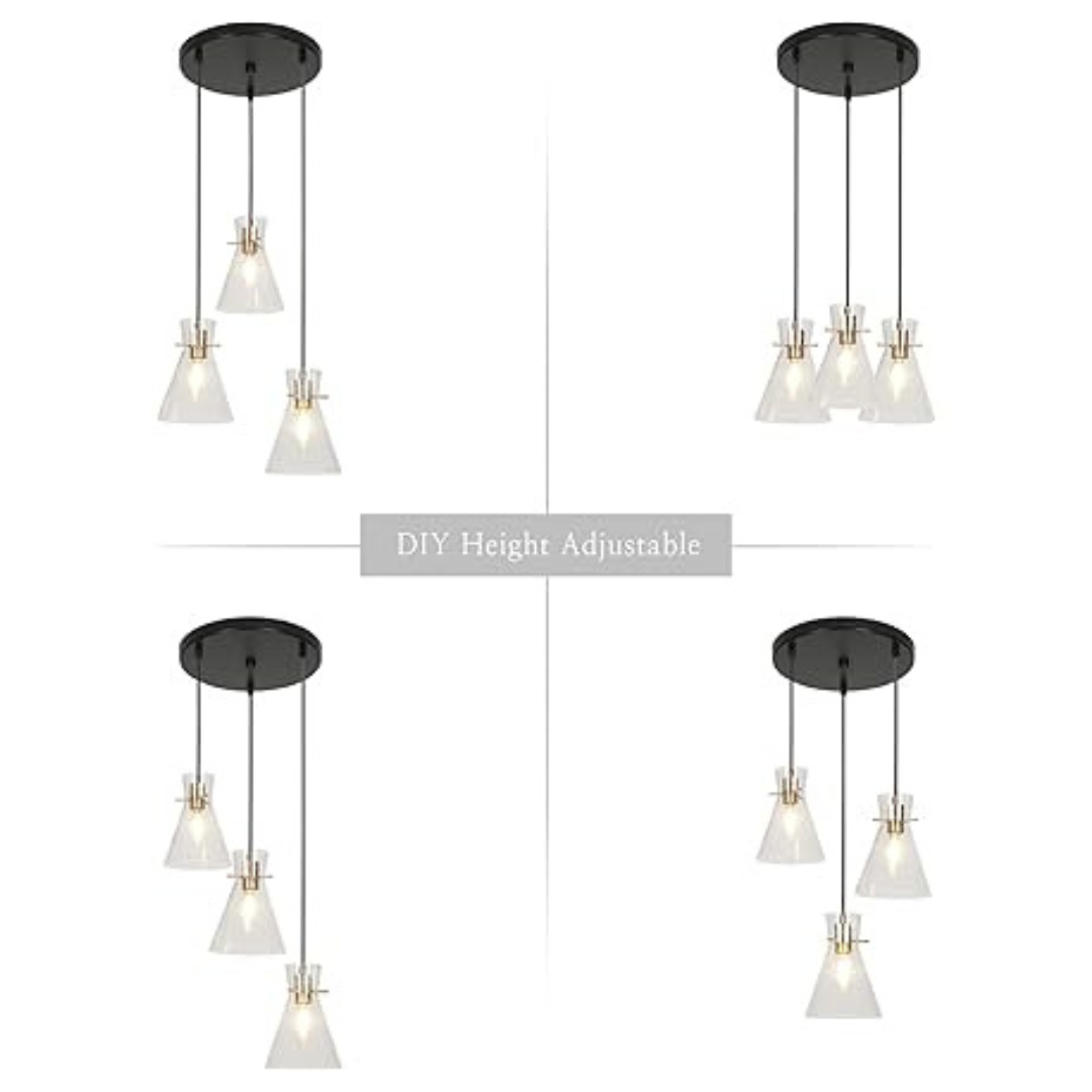 Modern Cluster Black And Gold Chandelier With Seeded Glass Shades