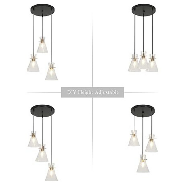 Modern Cluster Black And Gold Chandelier With Seeded Glass Shades