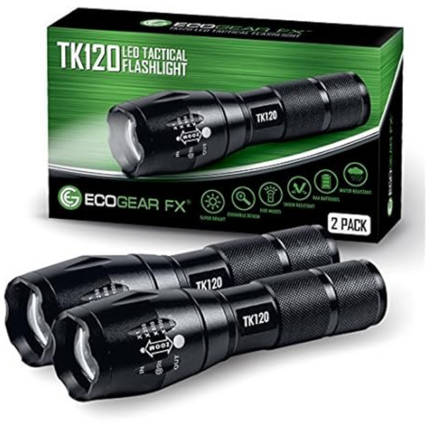 2-Pack EcoGear FX LED Small Camping Flashlights with High Lumens