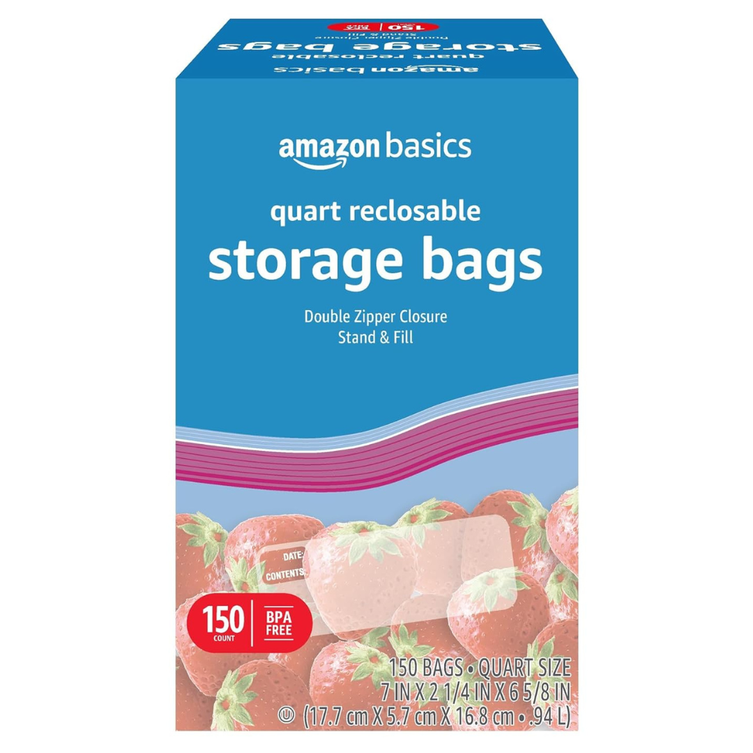 Amazon Basics Quart Food Storage Bags, Stand & Fill (150 Count)