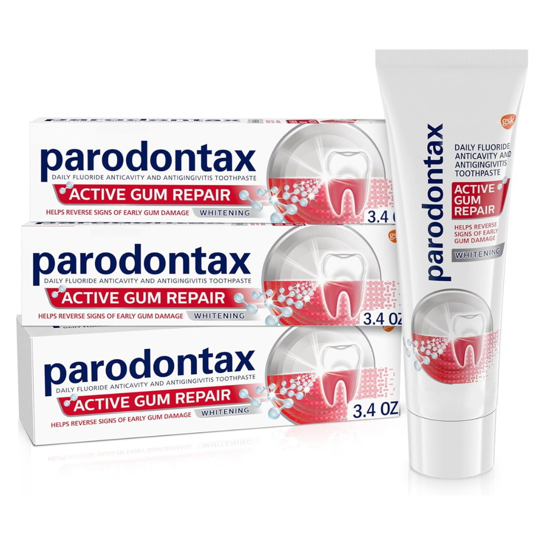 Parodontax Active Gum Repair Whitening Toothpaste for Bleeding Gums (3×3.4 Oz Tubes)