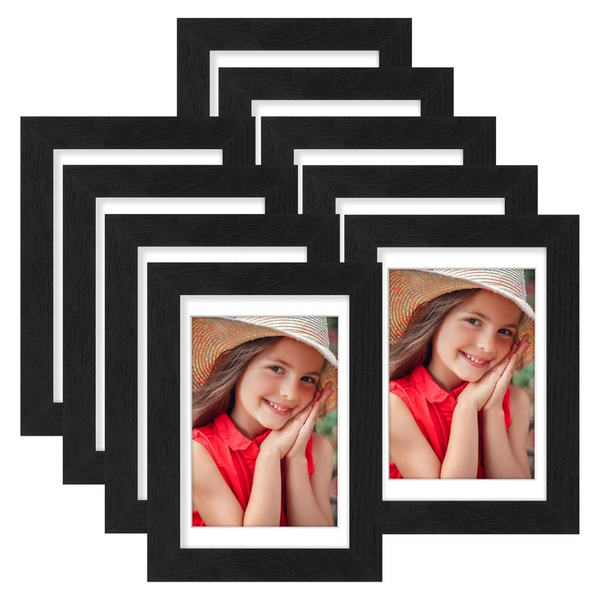 Vittanly Set Of 6 Walnut Wooden Picture Frames (3.5×5 Pictures With Mat or 4×6 Without Mat)