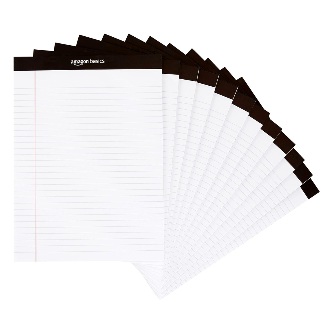 12-Pack Amazon Basics Wide Ruled 8.5" x 11.75" Lined Writing Note Pads