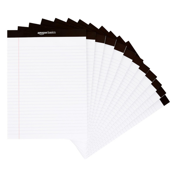 12-Pack Amazon Basics Wide Ruled 8.5" x 11.75" Lined Writing Note Pads