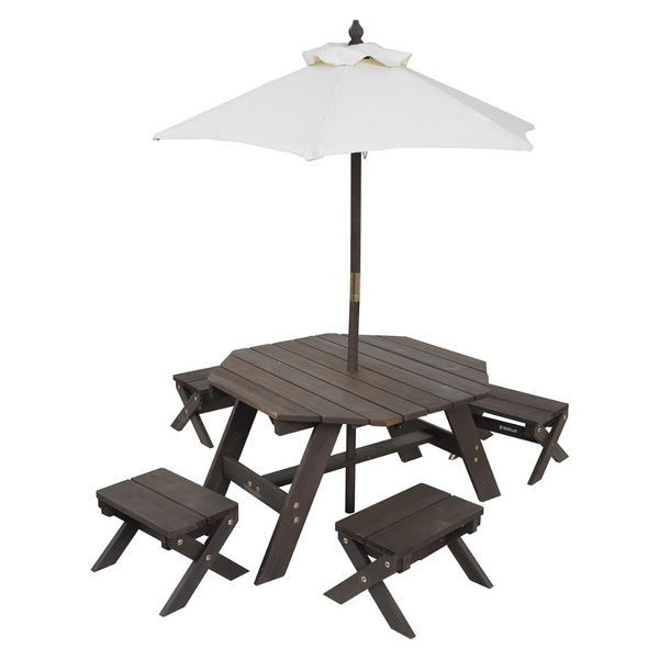 KidKraft Wooden Octagon Table, Stools & Umbrella Set