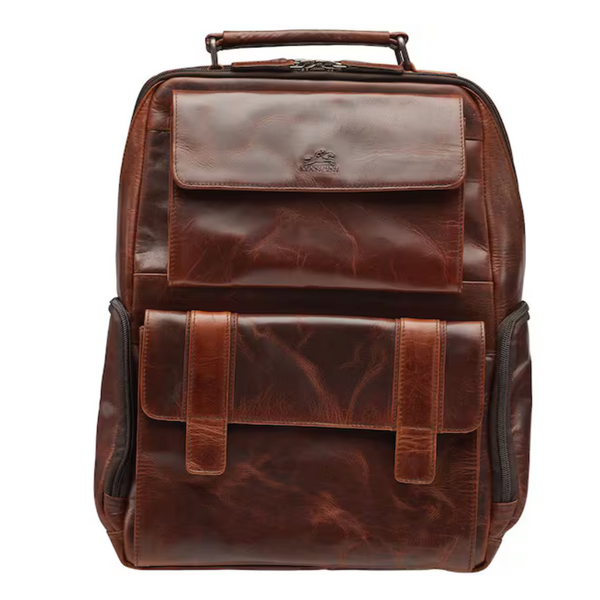 Mancini Buffalo Top Grain Leather Backpack For 15.6" Laptop