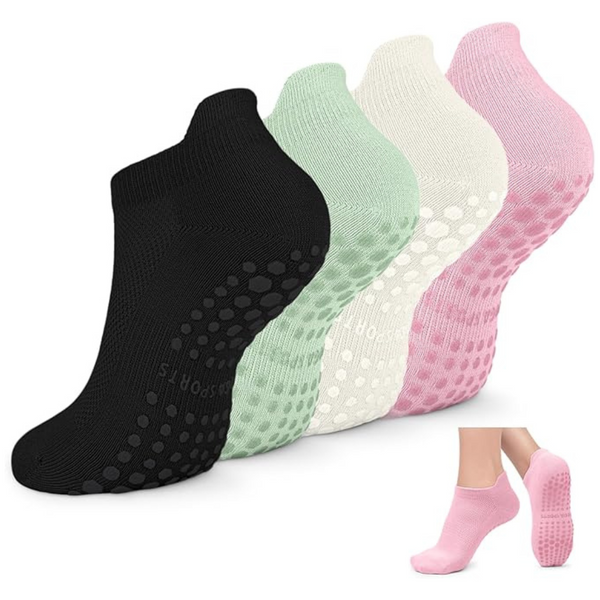 4-Pack Non Slip Pilates Socks With Grips For Women