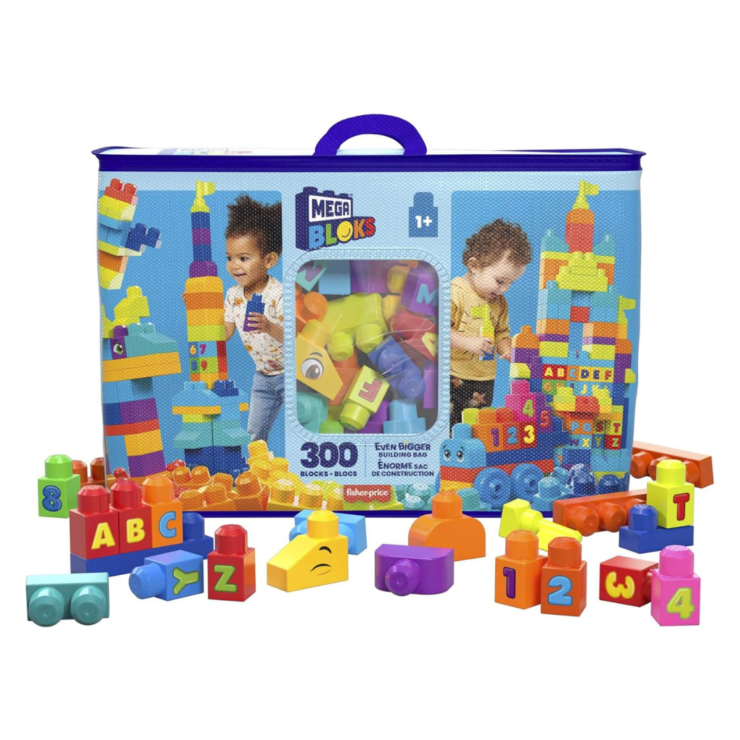 MEGA BLOKS First Builders Toddler Blocks Toys Set, Even Bigger Building Bag With 300 Pieces And Storage