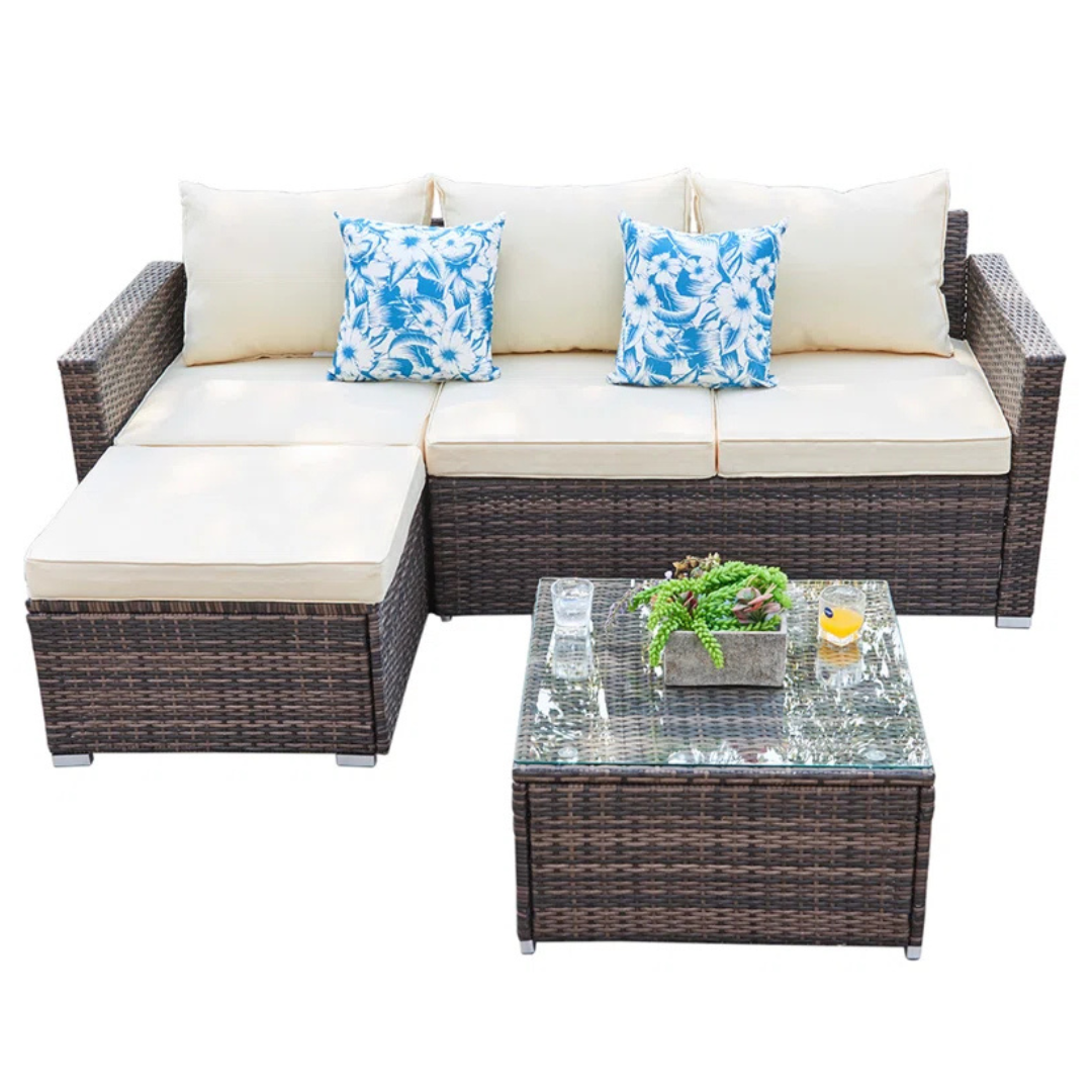 Ebern Designs Southerland 3-Piece Rattan Sectional Seating Group