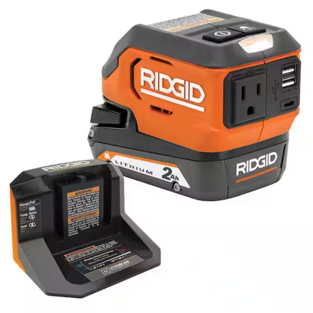 Ridgid 18V Cordless 175W Power Inverter With 2Ah Battery & Charger