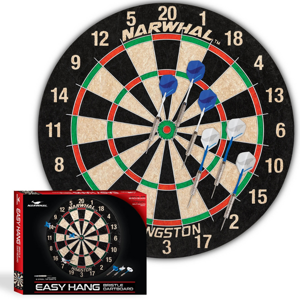 Narwhal Kingston Official Size Bristle Dartboard With 6 Steel Tip Darts