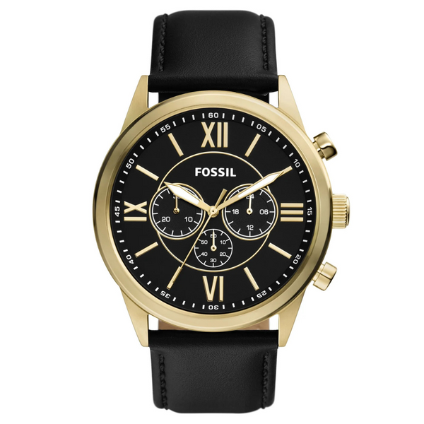 Fossil Men's Flynn Chronograph Black Leather Watch