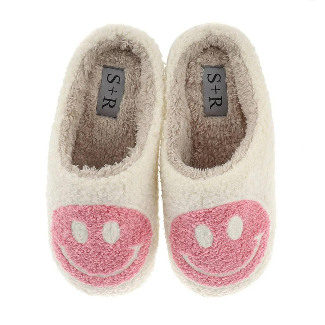 S+R Women's Smiley Graphic Cozy Slide Slipper (Various Colors)