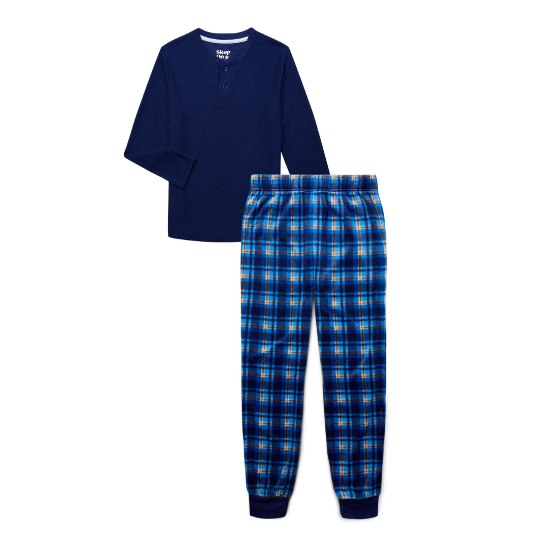 2-Piece Sleep On It Boys Henley Top & Plaid Joggers Pajama Set