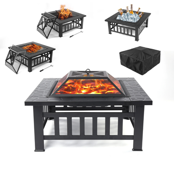 Uhomepro 32" Wood Burning Fire Pit Tables With Screen Lid