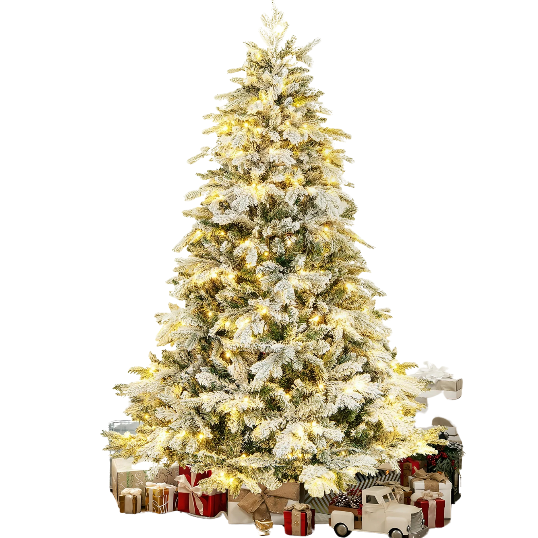 Vrilay 6ft Pre-Lit Snow Flocked Artificial Christmas Tree