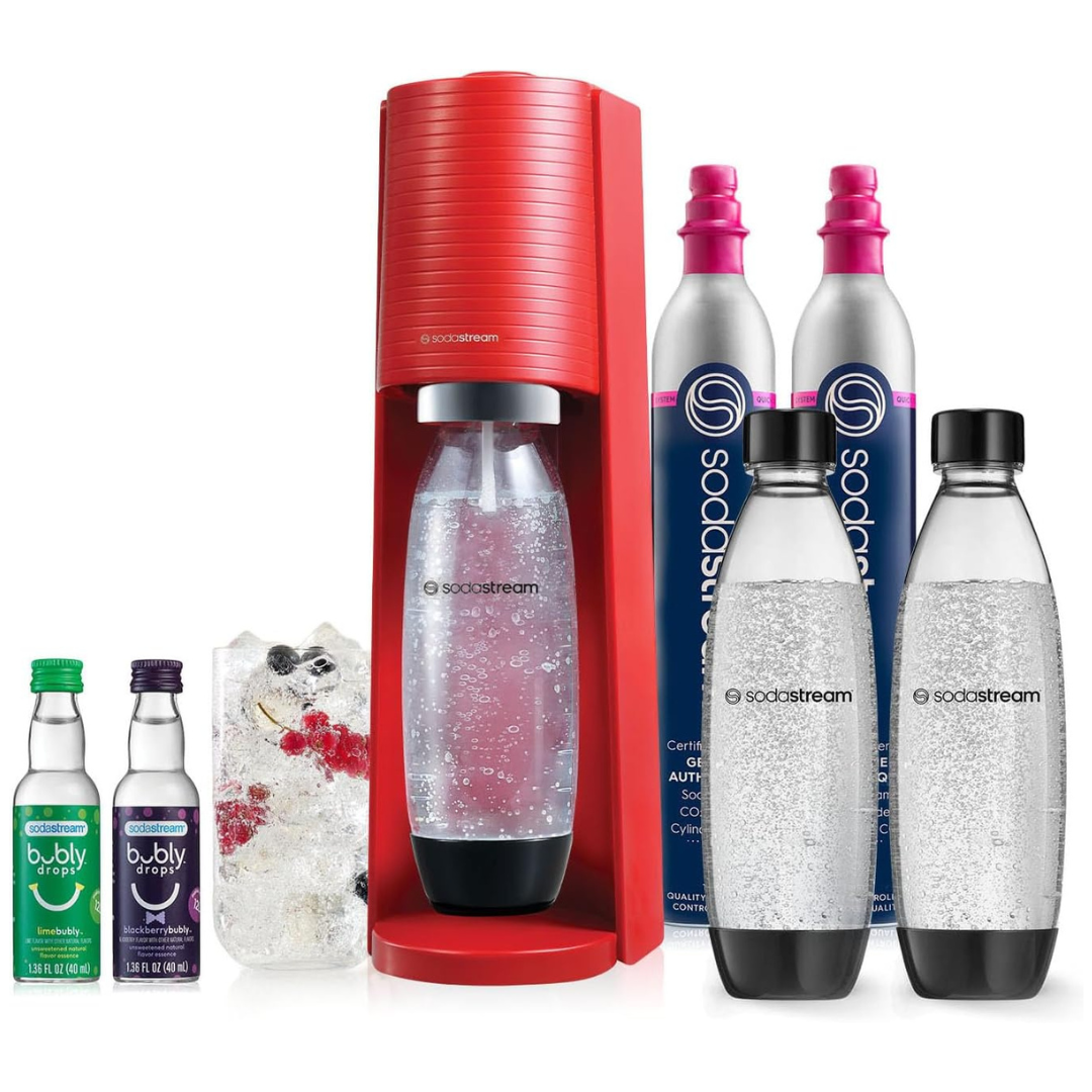 SodaStream Terra Sparkling Water Maker Bundle (Red Or Misty Blue)