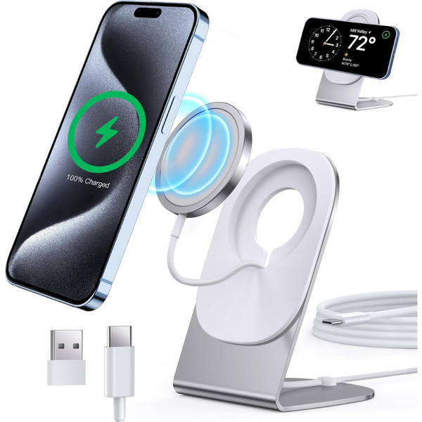 Magnetic Wireless Charging Stand w/ Dual Charging Ports & 5ft Cable