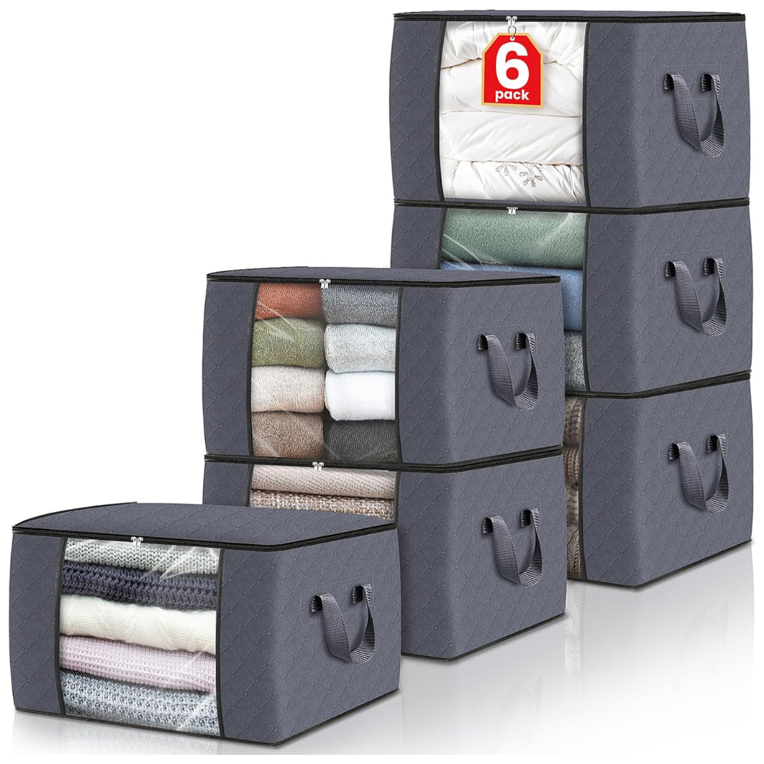 6-Pack Fab Totes Foldable Clothes Storage Bags With Lids