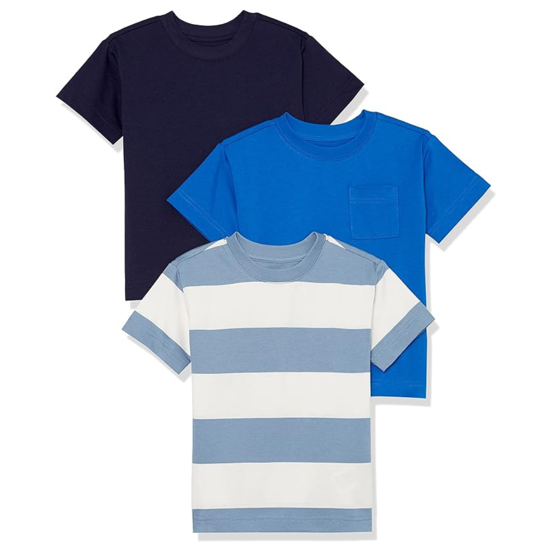 3-Pack Amazon Essentials Unisex Kids' Modern Short-Sleeve T-Shirt (Various)