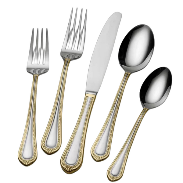 65-Piece Mikasa Regent Bead Gold Stainless Steel Flatware Set