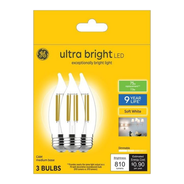 3-Pack GE Ultra Bright LED 75-Watt EQ CAM Bright White LED Light Bulb