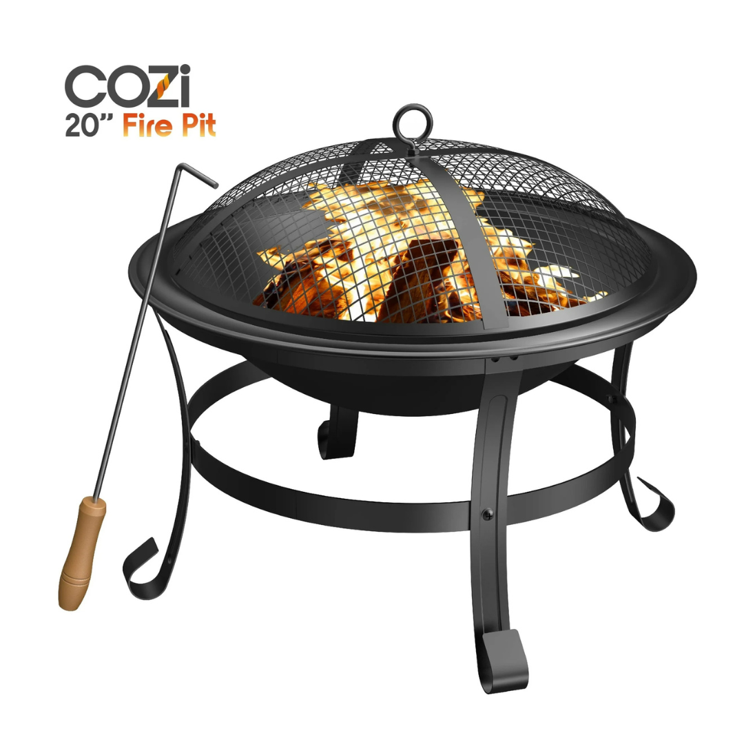 Cozi 20" Wood Burning Fire Pit With Iron Net And Cover Lid