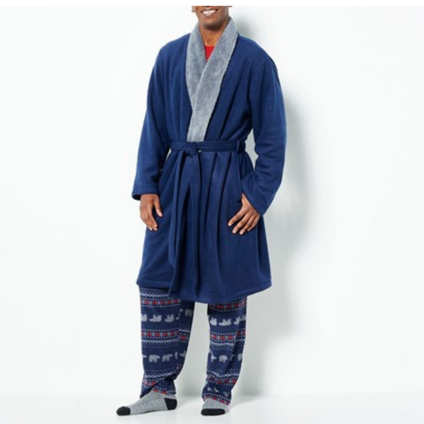 Cuddl Duds Men's Fleece Bonded Sherpa Wrap Robe (Navy)