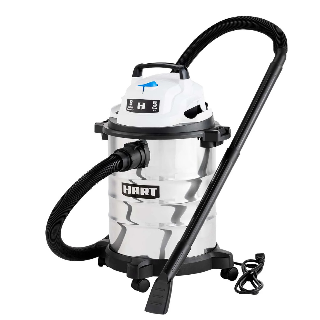 HART 6 Gallon 5 Peak HP Stainless Steel Wet/Dry Vacuum With Bonus Car Cleaning Kit