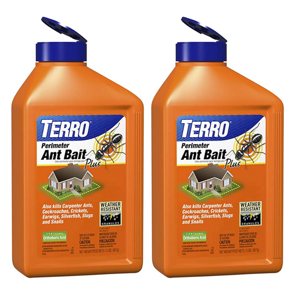 TERRO T2600 Perimeter Ant Bait Plus – Outdoor Ant Bait And Killer – Attracts And Kills Ants, Carpenter Ants, Roaches, Crickets, Earwigs, Silverfish, Slugs And Snails (2 Pack, 4Lbs)