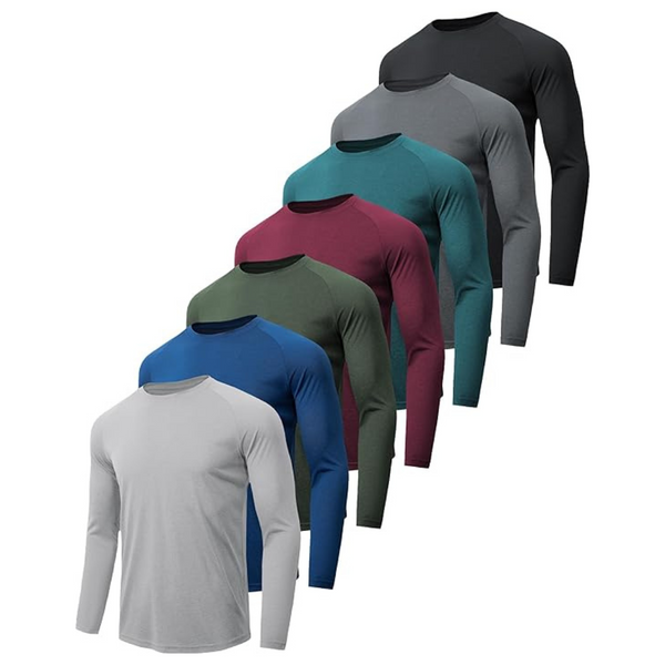 7-Pack Men's Quick Dry Moisture Wicking Long Sleeve T-Shirts