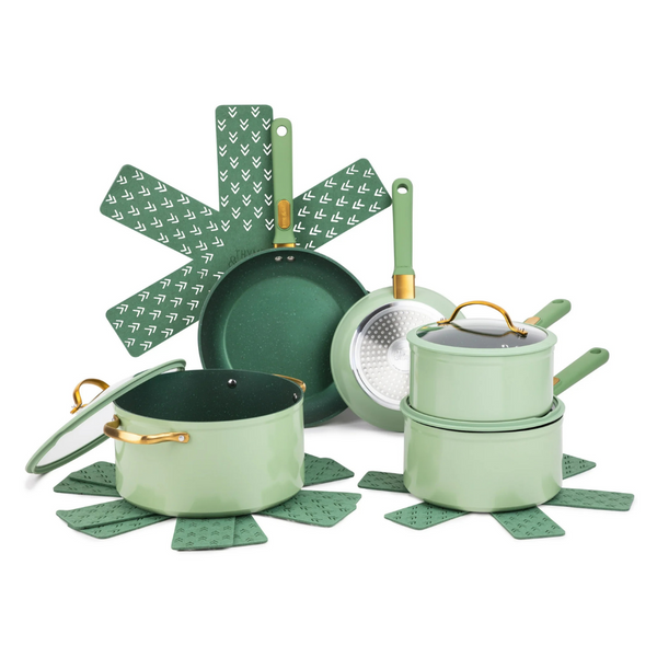 12-Piece Thyme & Table Granite Non-Stick Cookware Set (Green)