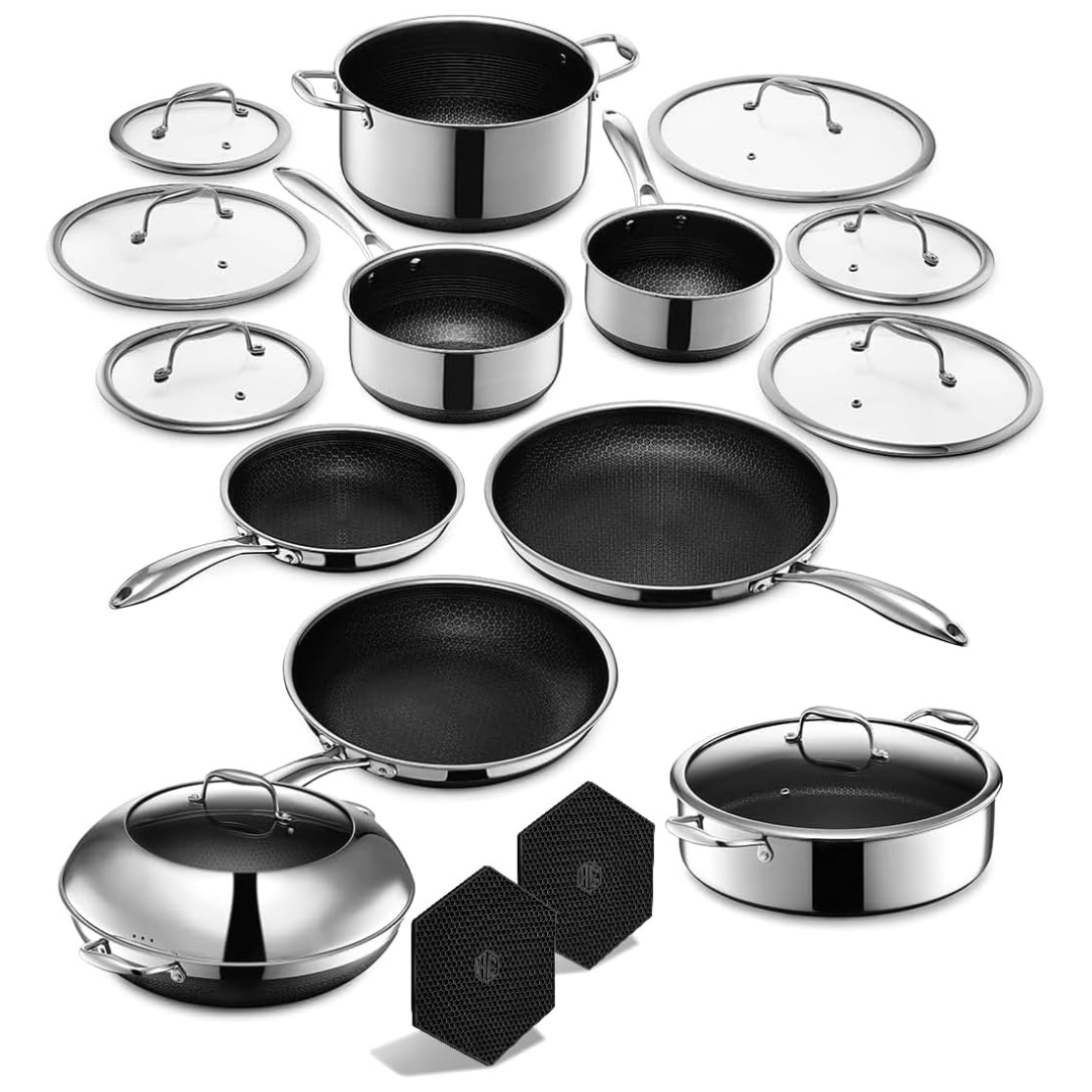 16-Piece HexClad Hybrid Stainless Steel Cookware Set