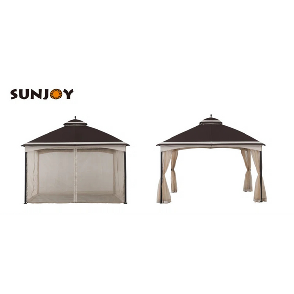 Sunjoy Thelma 10.5ft x 13ft 2-Tier Steel Gazebo (Brown & Tan)