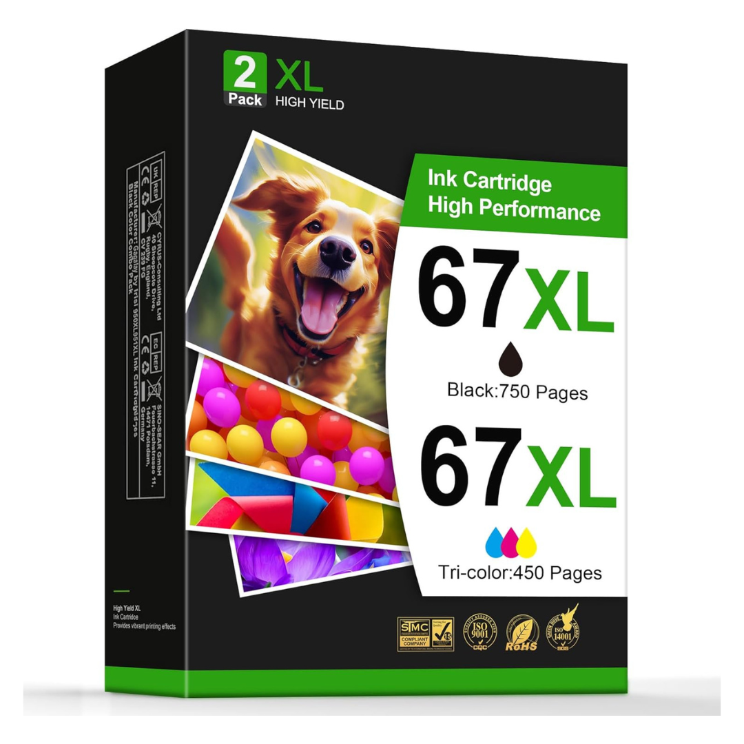 ONLYU Remanufactured HP 67 Ink Cartridge Replacement Combo Pack