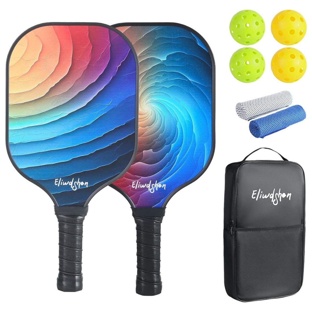 Set Of 2 Fiberglass Lightweight Pickleball Paddles With 4 Balls