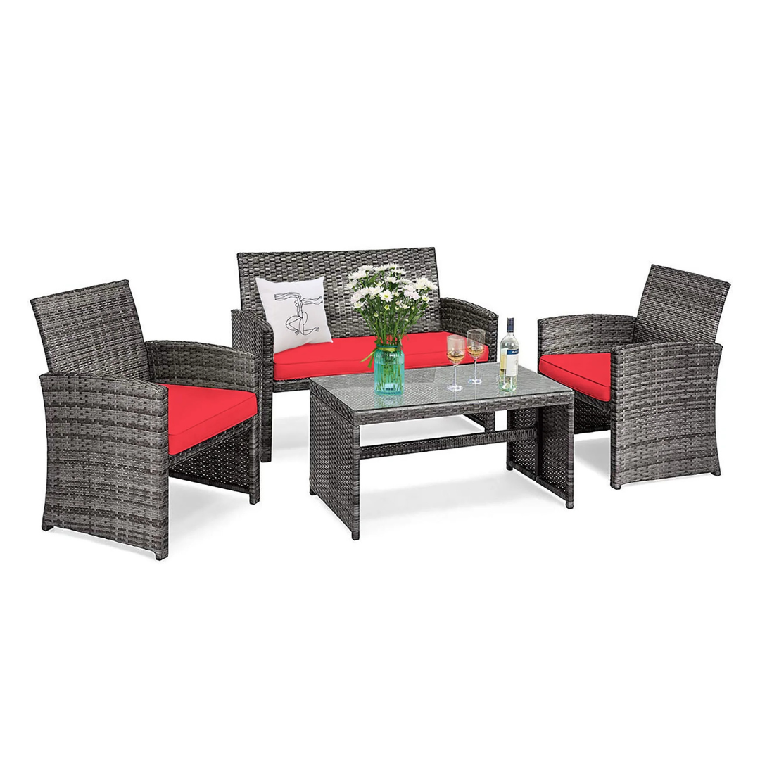 Costway 4-Pieces Patio Rattan Conversation Cushioned Sofa